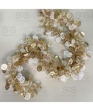 Festão De Natal Metalizado 2 Metros Flocos de Neve FST144