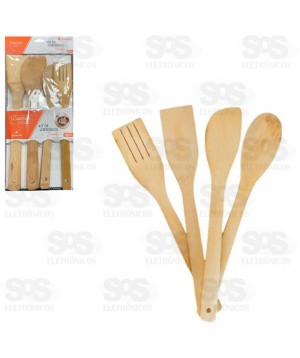 Jogo De Utensilios de  Bambu 4 Peças Caerus CRS-2292