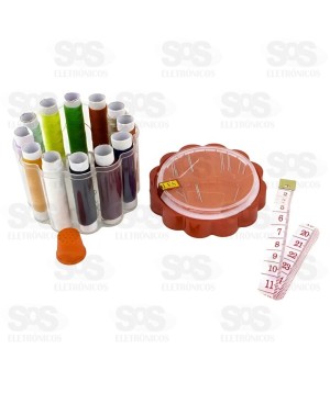 Kit Costura Com 12 Linhas, 8 Agulhas e Acessórios BAR-263001