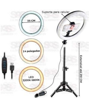 Iluminador Ring Light 14 Polegadas Com Tripé 210CM IN-736