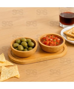 Petisqueira de Bambu Com 2 Tigelas TOP2264