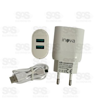 Carregador 2 USB 3.1A Cabo Micro V8 Inova CAR-3296S