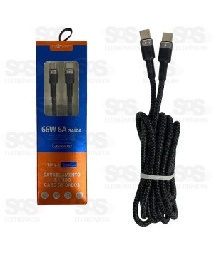 Cabo De Dados Rápido Type C 66W 2 Metros Inova Prime CBO-20019