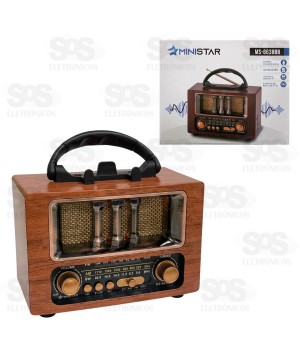Rádio Retrô Portátil 5W Bluetooth Ministar MS-6638BR