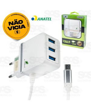 Carregador Micro USB V8 Turbo 5.1A 3 USB X-cell xc-ur12
