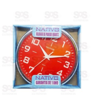 Relógio de parede redondo metaizado cromo 80402-8.