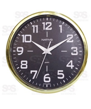 Relógio De Parede Redondo Metalizado Dourado E Preto Nativo 80406-6.