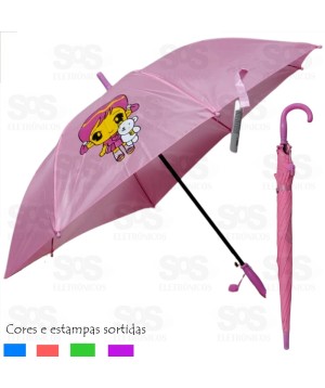 Guarda Chuva Infantil Poliester Cores E Estampas Variadas Com Apito HX-5529